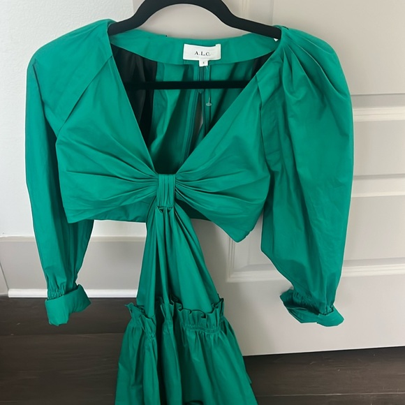 ALC Green Puff Sleeve Dress Size 2 - Picture 2 of 4